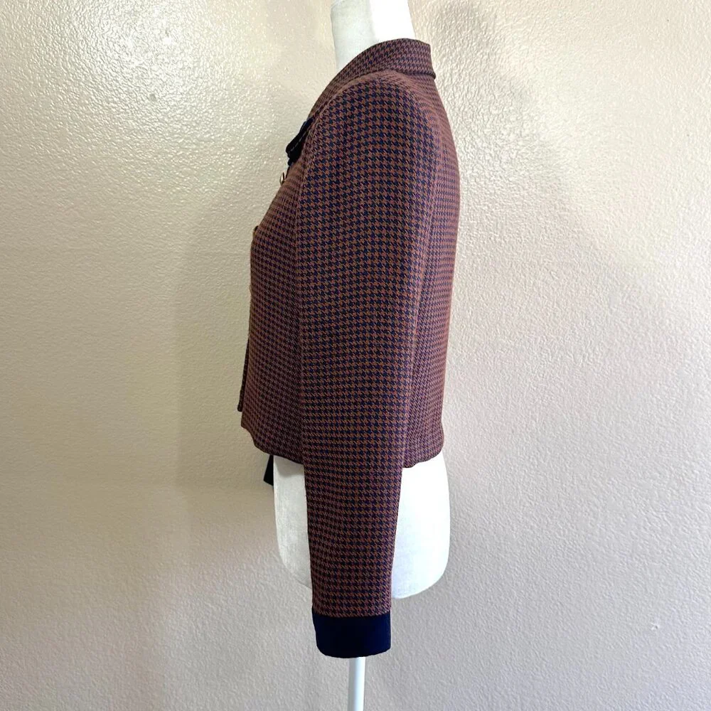 Jessica Howard Vintage 90s Houndstooth Blue/Tan Crop Blazer